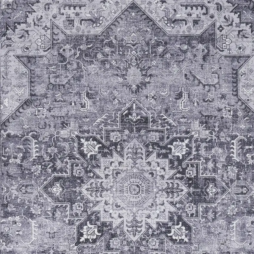 Gray Floral Power Loom Worn Faded Non Skid Area Rug Photo 8