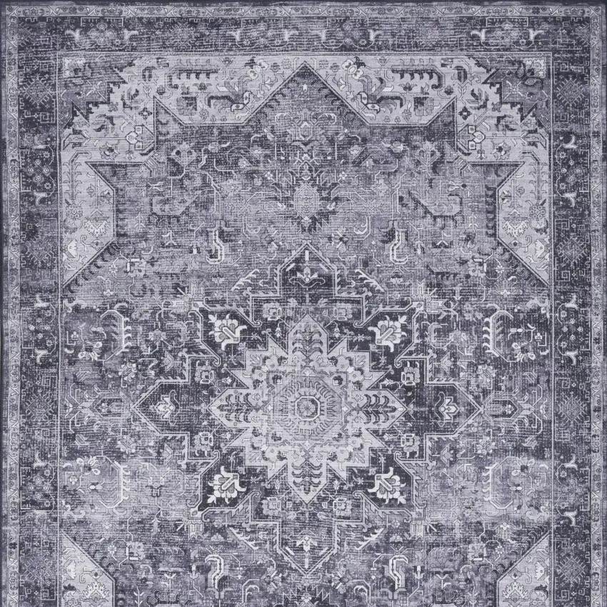 Gray Floral Power Loom Worn Faded Non Skid Area Rug Photo 9