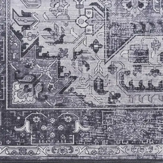 Gray Floral Power Loom Worn Faded Non Skid Area Rug Photo 2