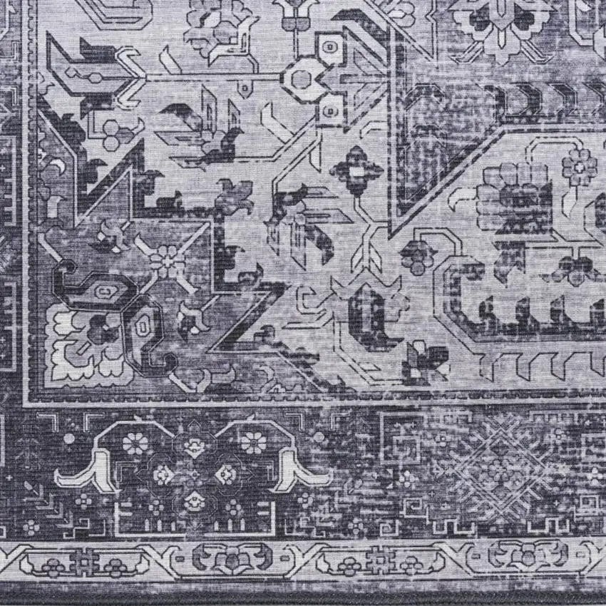 Gray Floral Power Loom Worn Faded Non Skid Area Rug Photo 2