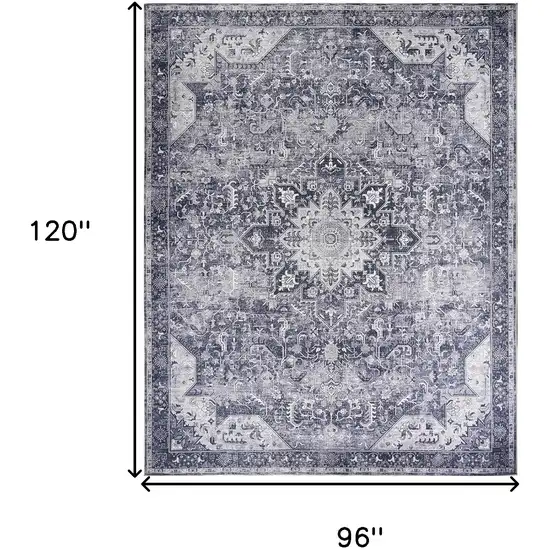 Gray Floral Power Loom Worn Faded Non Skid Area Rug Photo 3
