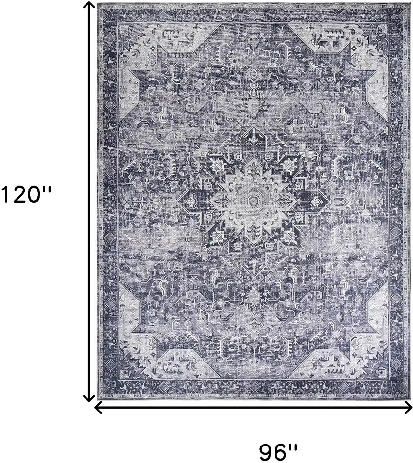 Gray Floral Power Loom Worn Faded Non Skid Area Rug Photo 3
