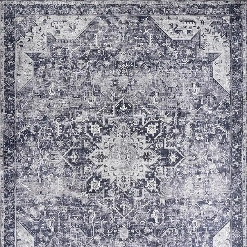 Gray Floral Power Loom Worn Faded Non Skid Area Rug Photo 9