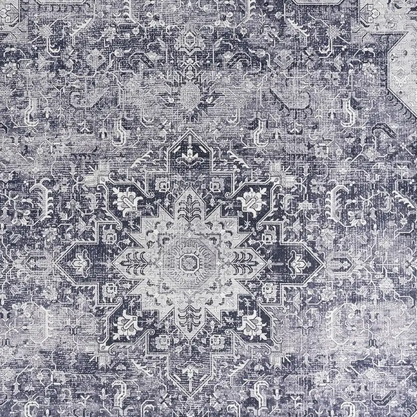 Gray Floral Power Loom Worn Faded Non Skid Area Rug Photo 8