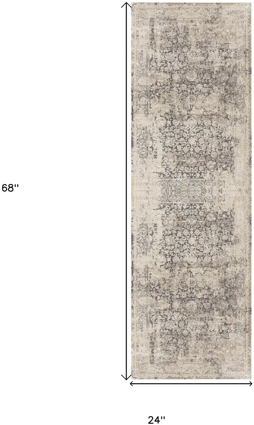 Gray Floral Runner Rug Photo 3