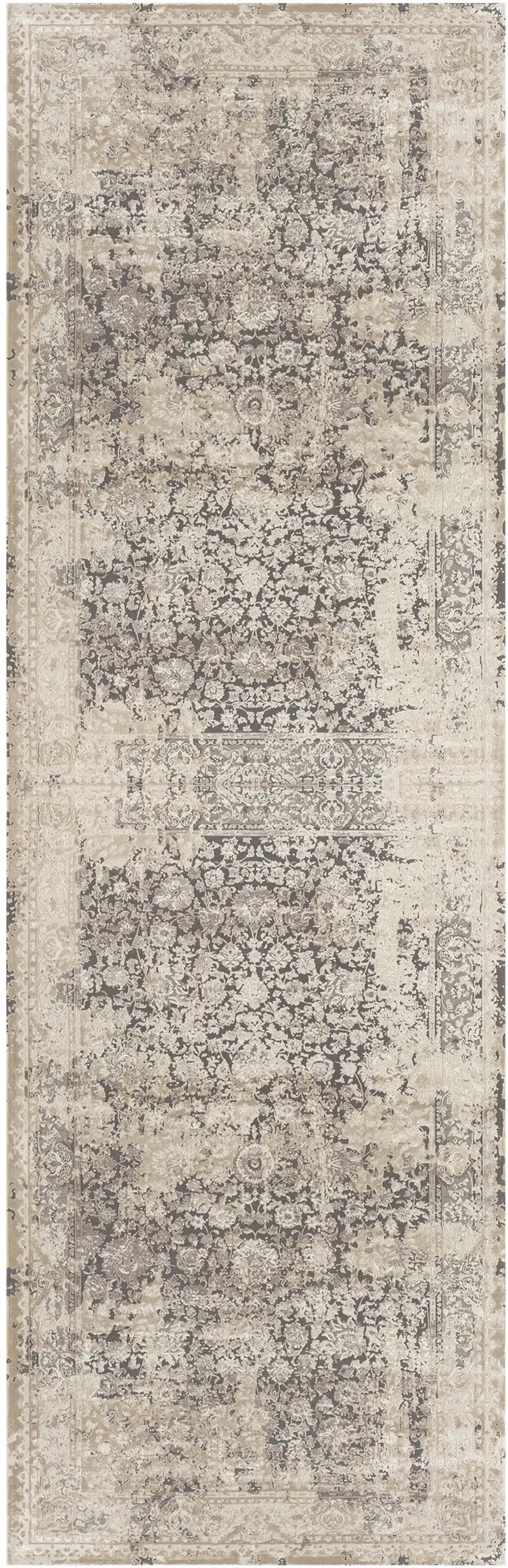 Gray Floral Runner Rug Photo 7
