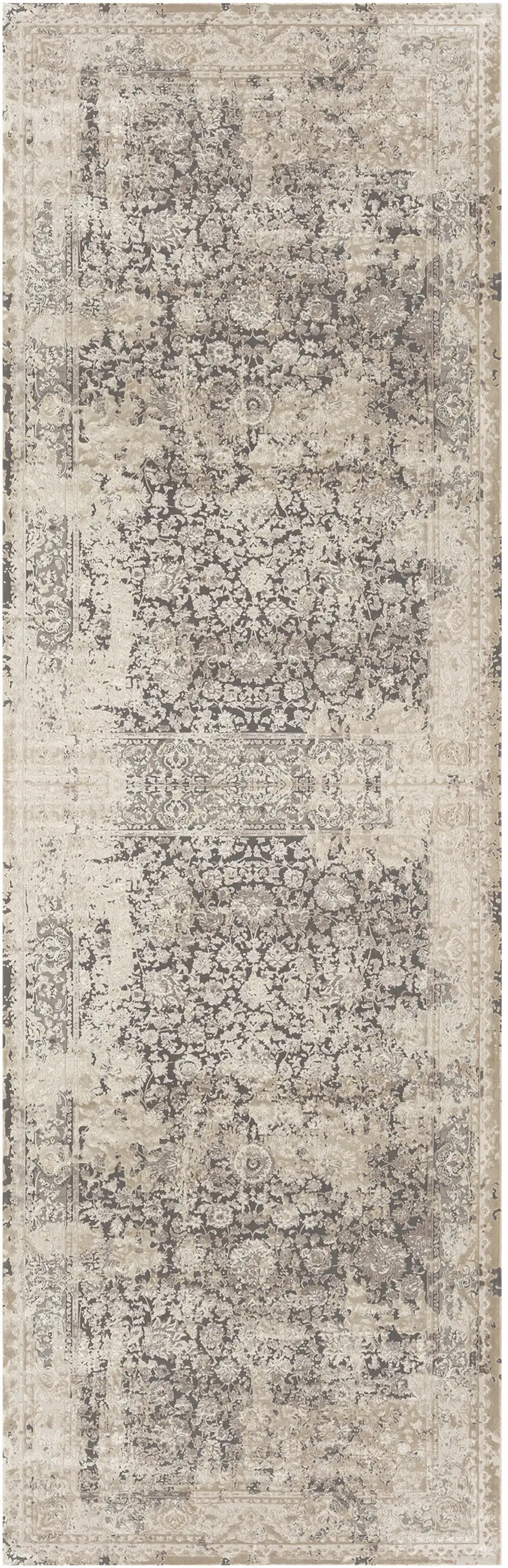 Gray Floral Runner Rug Photo 2