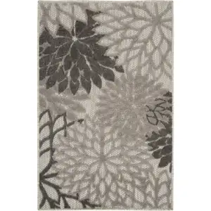 Photo of Gray Floral Stain Resistant Non Skid Indoor Outdoor Area Rug