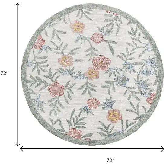 6' Ivory And Blue Round Wool Hand Hooked Handmade Area Rug Photo 3