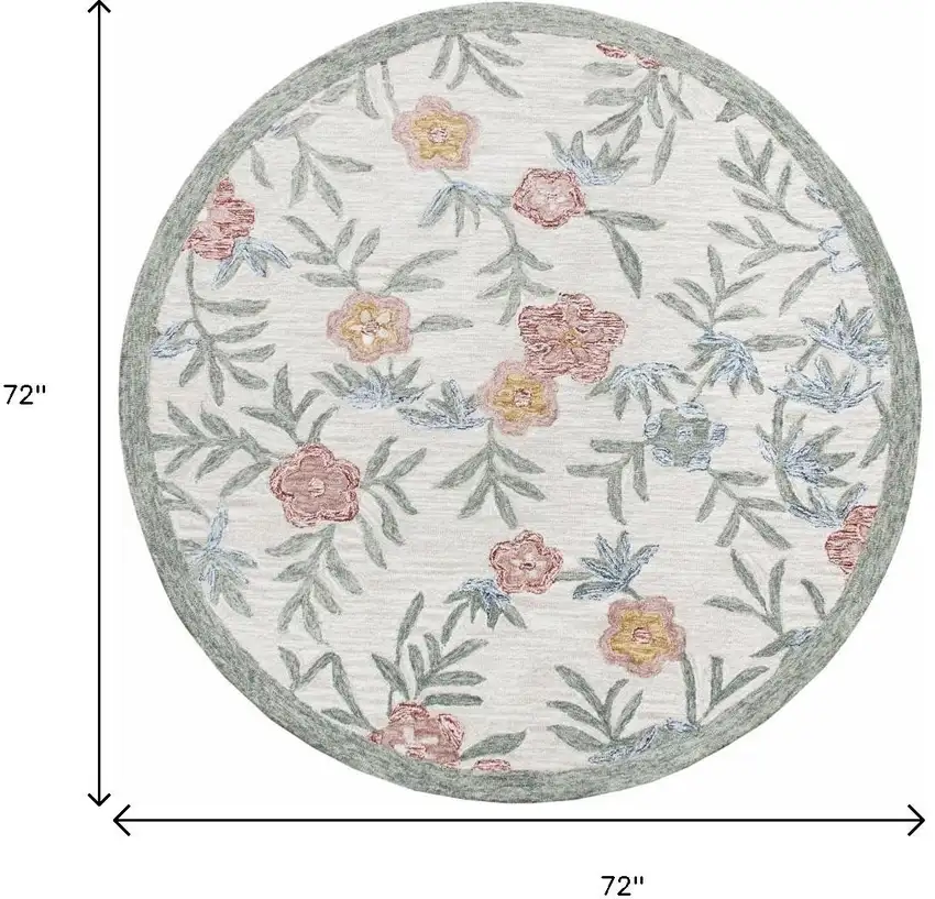 6' Ivory And Blue Round Wool Hand Hooked Handmade Area Rug Photo 3