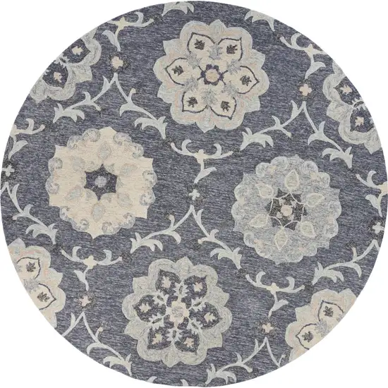 5' Blue And Gray Round Wool Hand Tufted Area Rug Photo 4