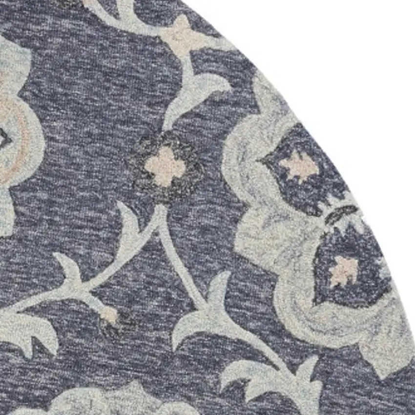 5' Blue And Gray Round Wool Hand Tufted Area Rug Photo 3