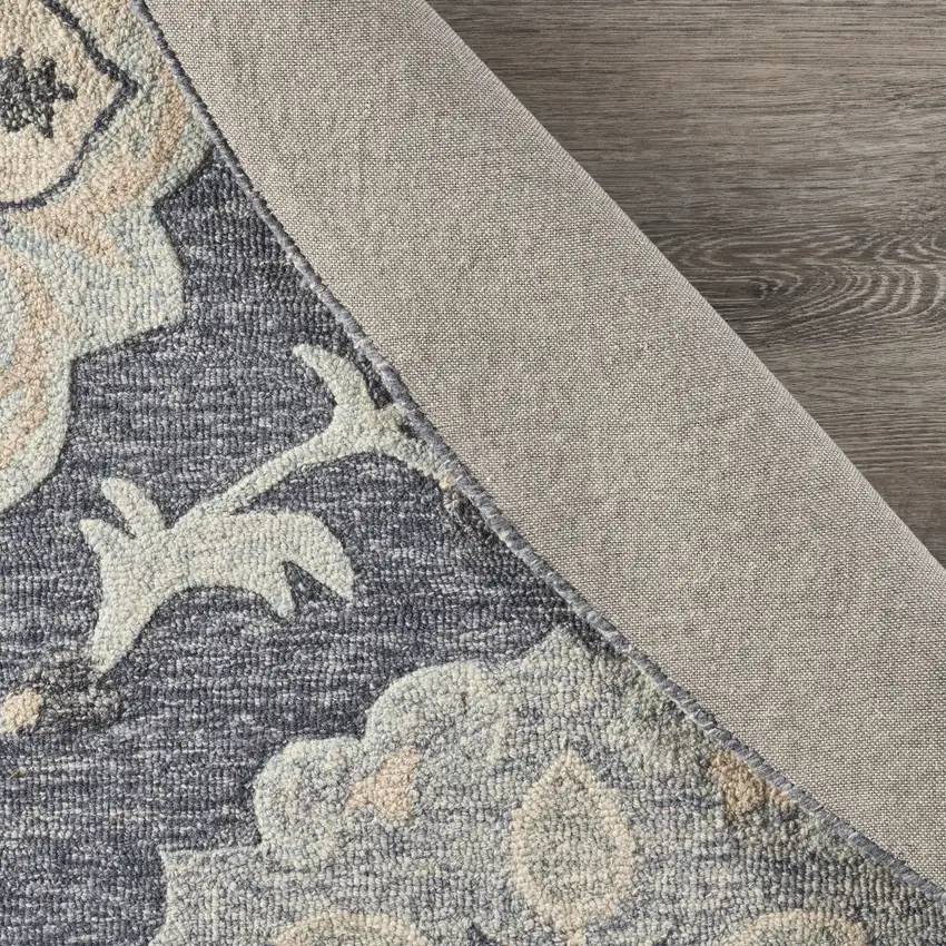 5' Blue And Gray Round Wool Hand Tufted Area Rug Photo 9