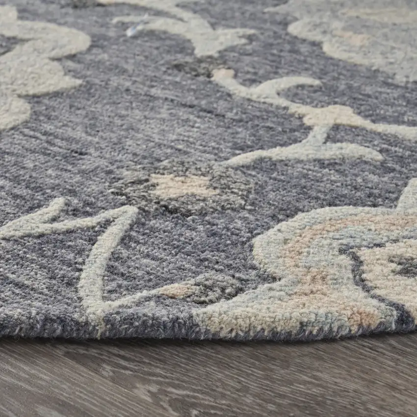 5' Blue And Gray Round Wool Hand Tufted Area Rug Photo 6