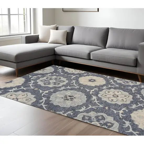 Blue And Gray Wool Hand Tufted Area Rug Photo 1