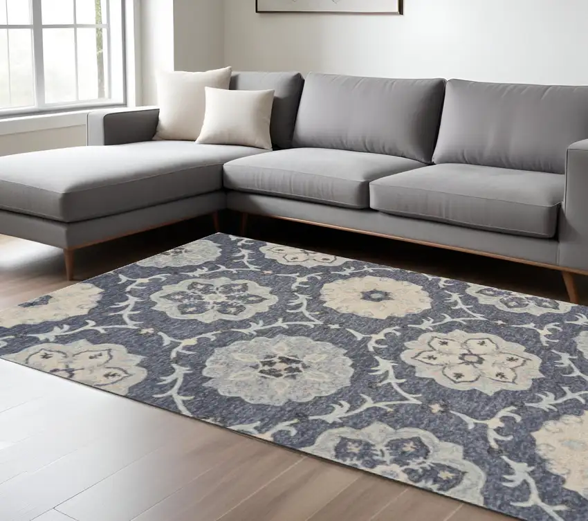 Blue And Gray Wool Hand Tufted Area Rug Photo 1