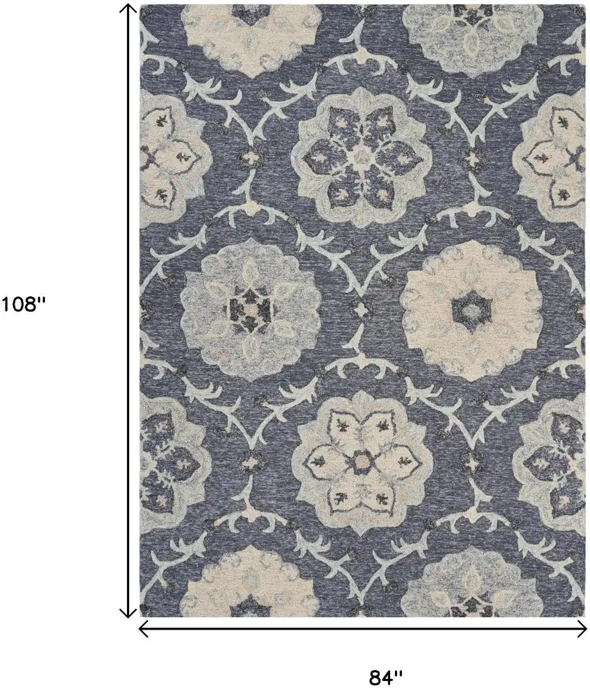 Blue And Gray Wool Hand Tufted Area Rug Photo 3