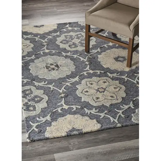 Blue And Gray Wool Hand Tufted Area Rug Photo 5