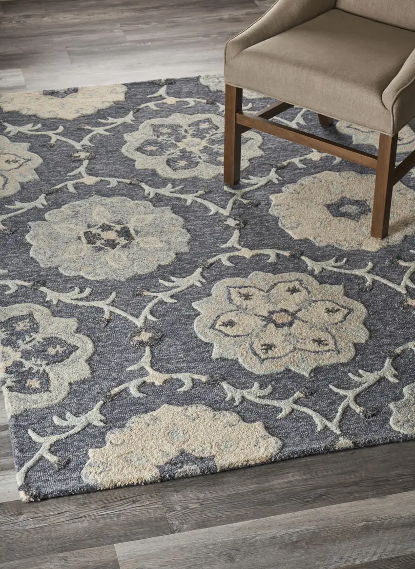 Blue And Gray Wool Hand Tufted Area Rug Photo 5