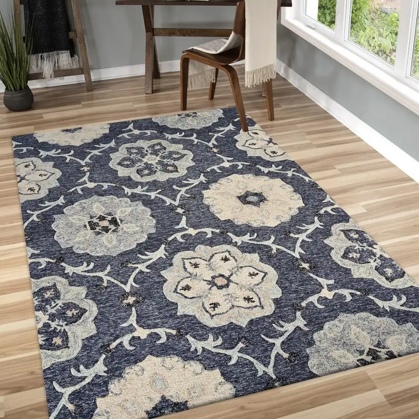 Gray Floral Trellis Area Rug Photo 7