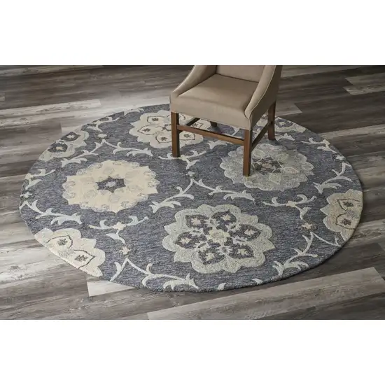 7' Blue And Gray Round Wool Hand Tufted Area Rug Photo 5
