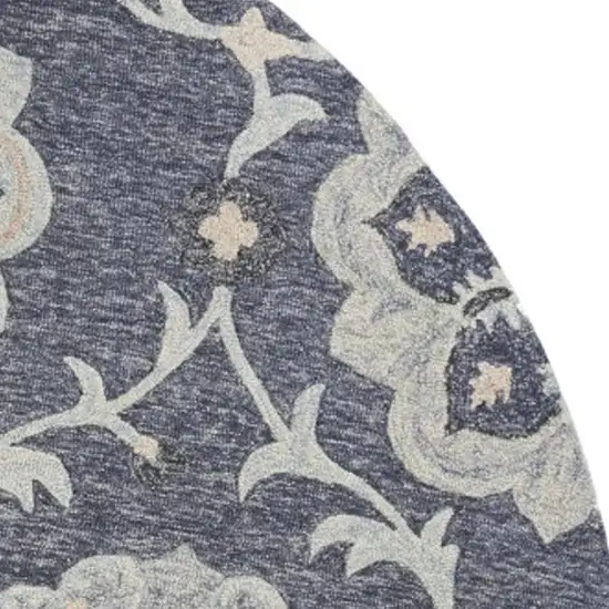7' Blue And Gray Round Wool Hand Tufted Area Rug Photo 3