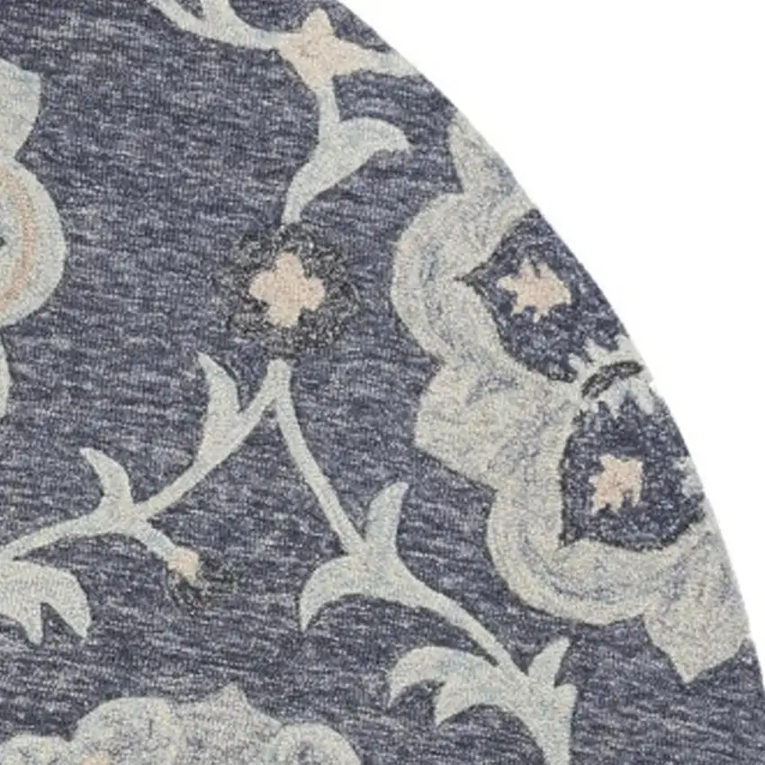 7' Blue And Gray Round Wool Hand Tufted Area Rug Photo 3