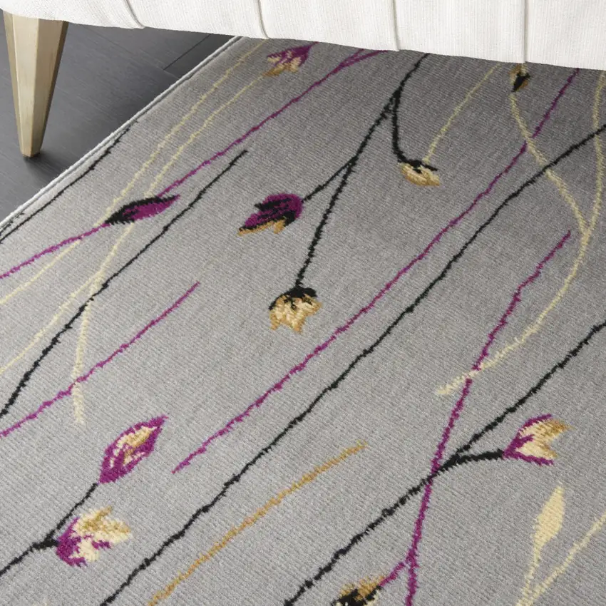 Gray Floral Vines Power Loom Area Rug Photo 5