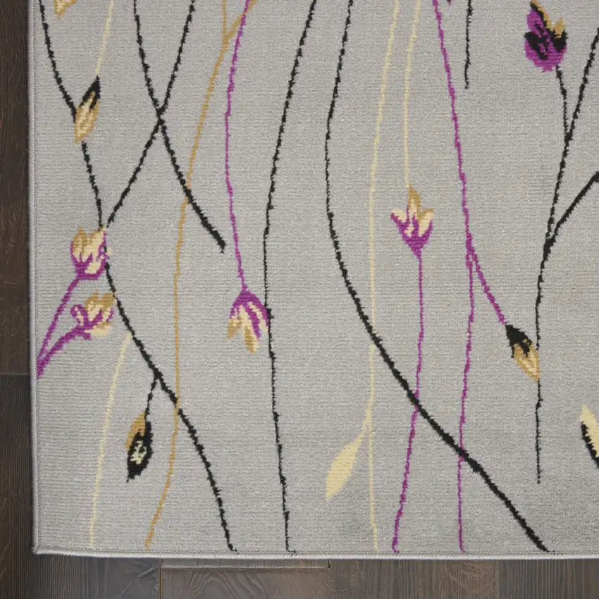 Gray Floral Vines Power Loom Area Rug Photo 9