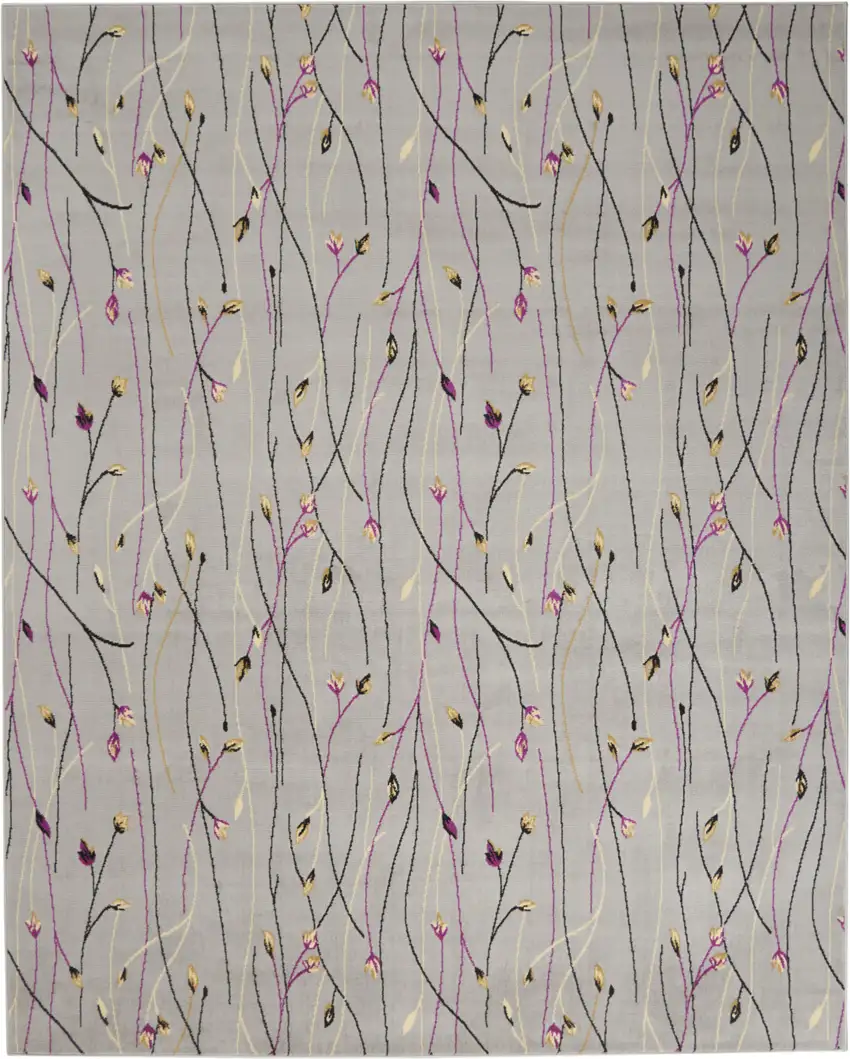 Gray Floral Vines Power Loom Area Rug Photo 4