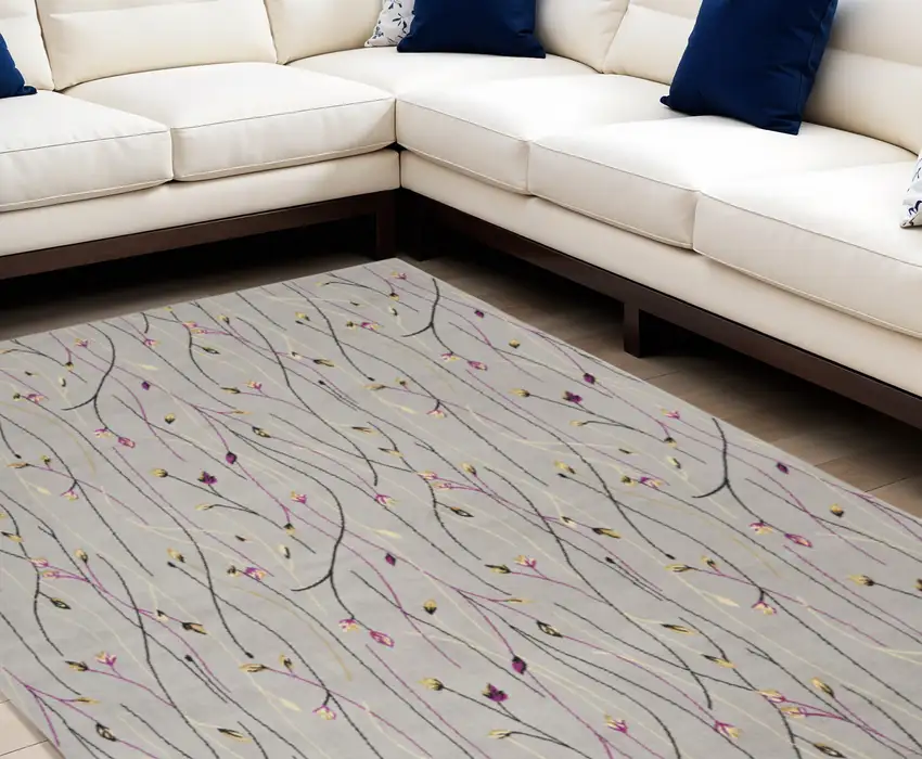 Gray Floral Vines Power Loom Area Rug Photo 1