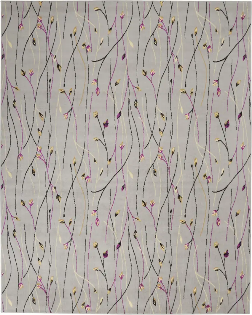 Gray Floral Vines Power Loom Area Rug Photo 7