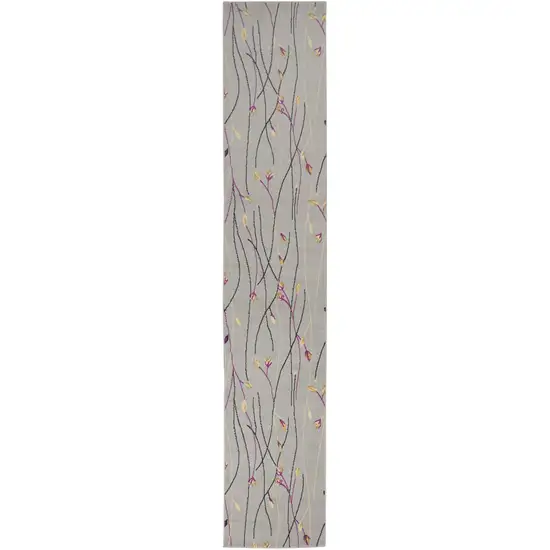 10' Gray Floral Vines Runner Rug Photo 3