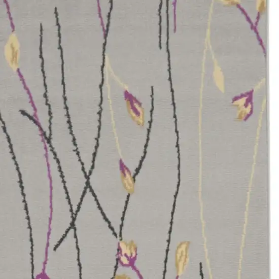 10' Gray Floral Vines Runner Rug Photo 1