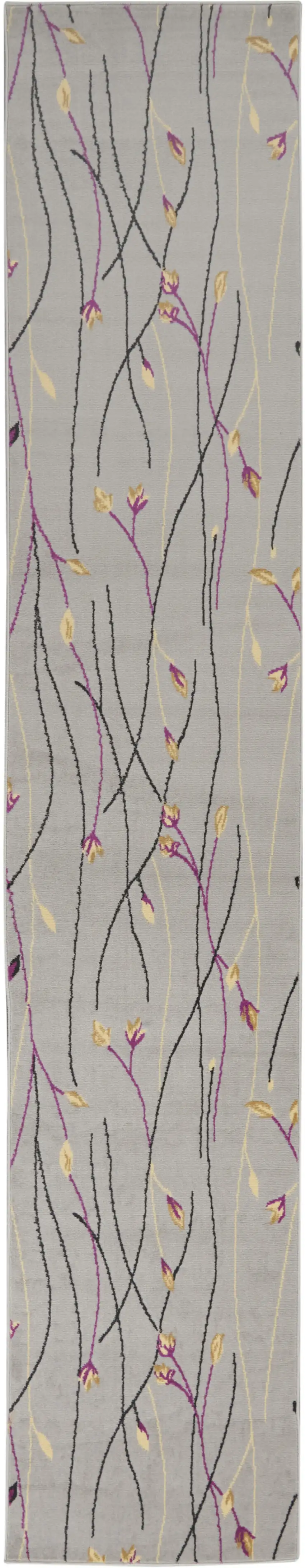 Gray Floral Vines Power Loom Runner Rug Photo 2