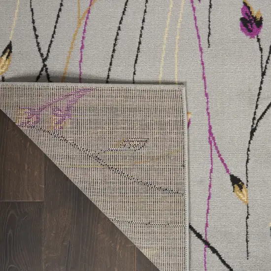 12' Gray Floral Vines Runner Rug Photo 9