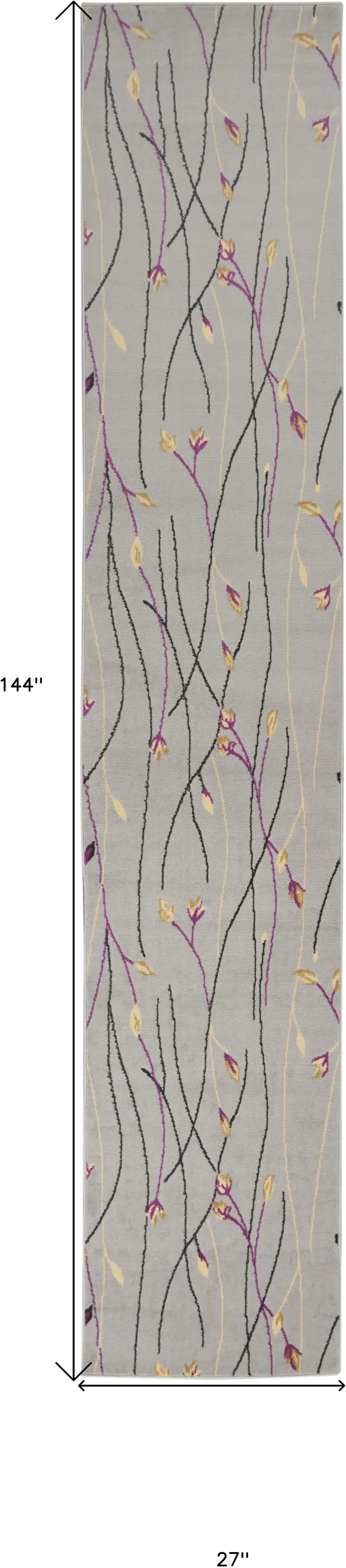 Gray Floral Vines Power Loom Runner Rug Photo 3