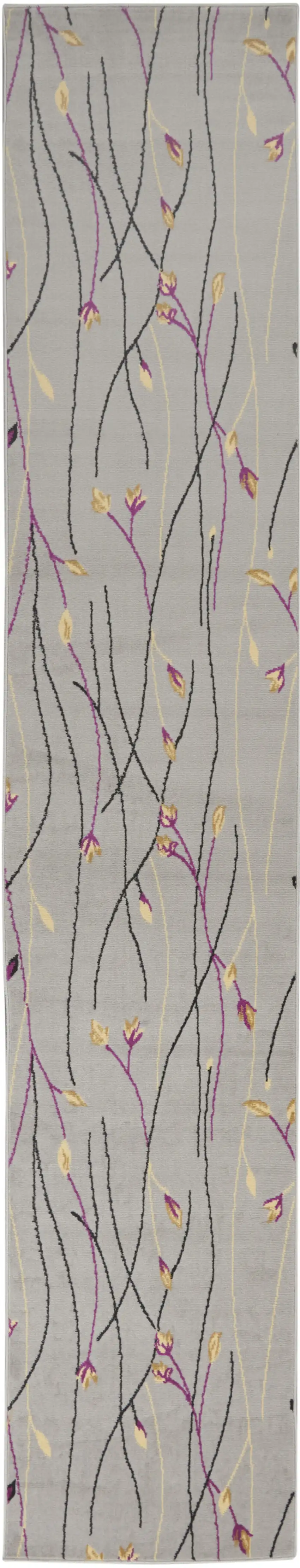 12' Gray Floral Vines Runner Rug Photo 1