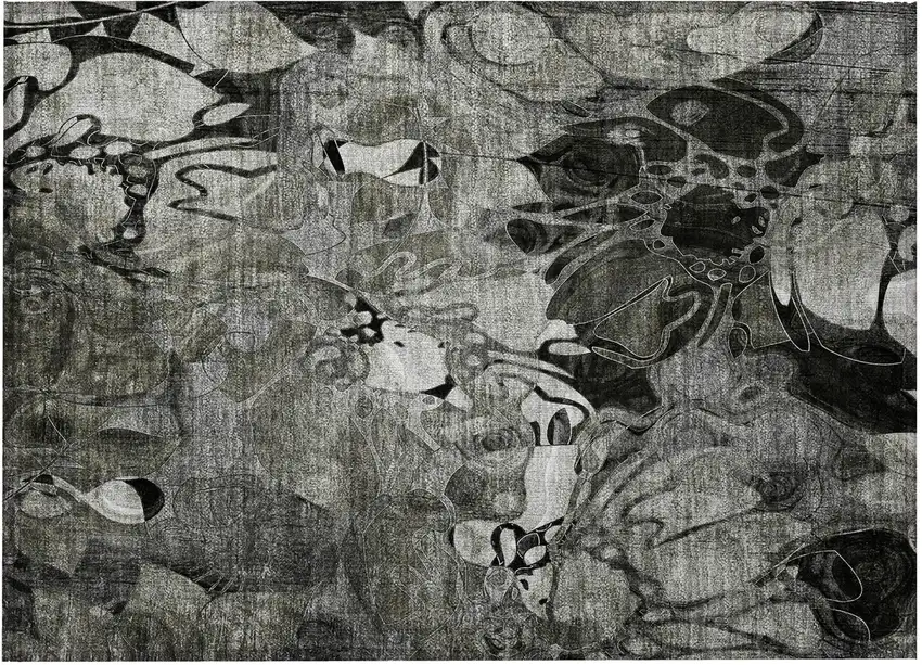 Gray Abstract Washable Indoor Outdoor Area Rug Photo 5