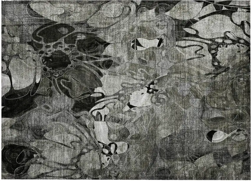 Gray Abstract Washable Indoor Outdoor Area Rug Photo 2