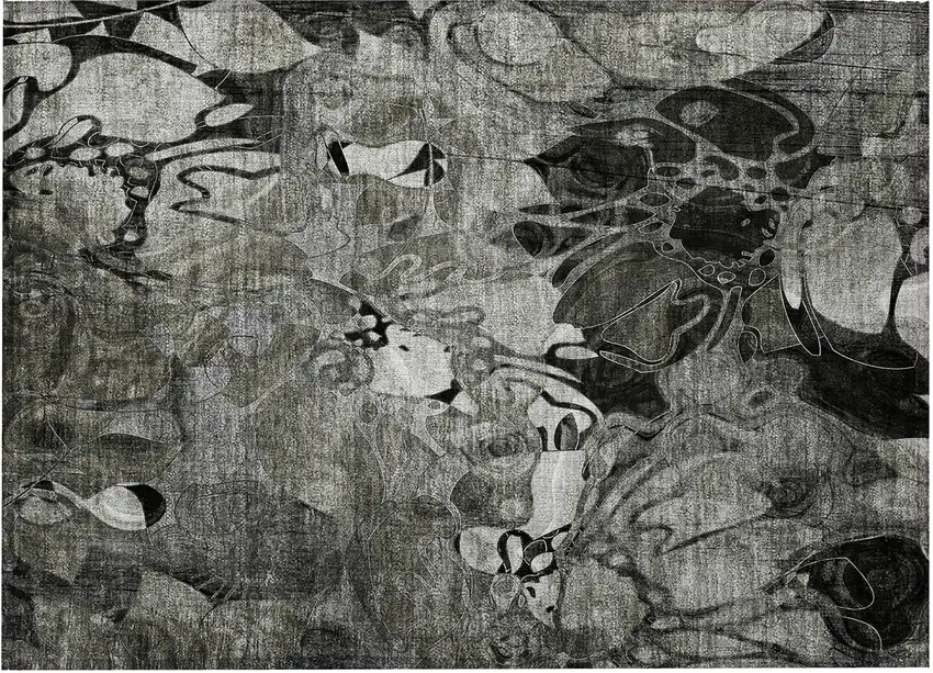 Gray Abstract Washable Indoor Outdoor Area Rug Photo 6