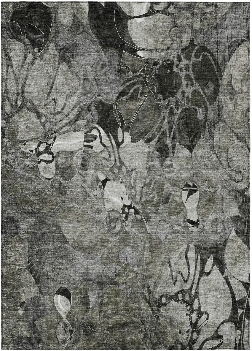 Gray Abstract Washable Indoor Outdoor Area Rug Photo 2