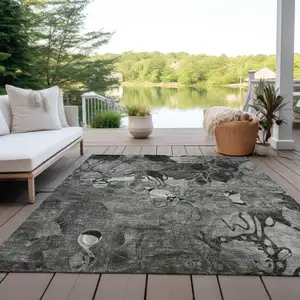 Photo of Gray Floral Washable Non Skid Indoor Outdoor Area Rug