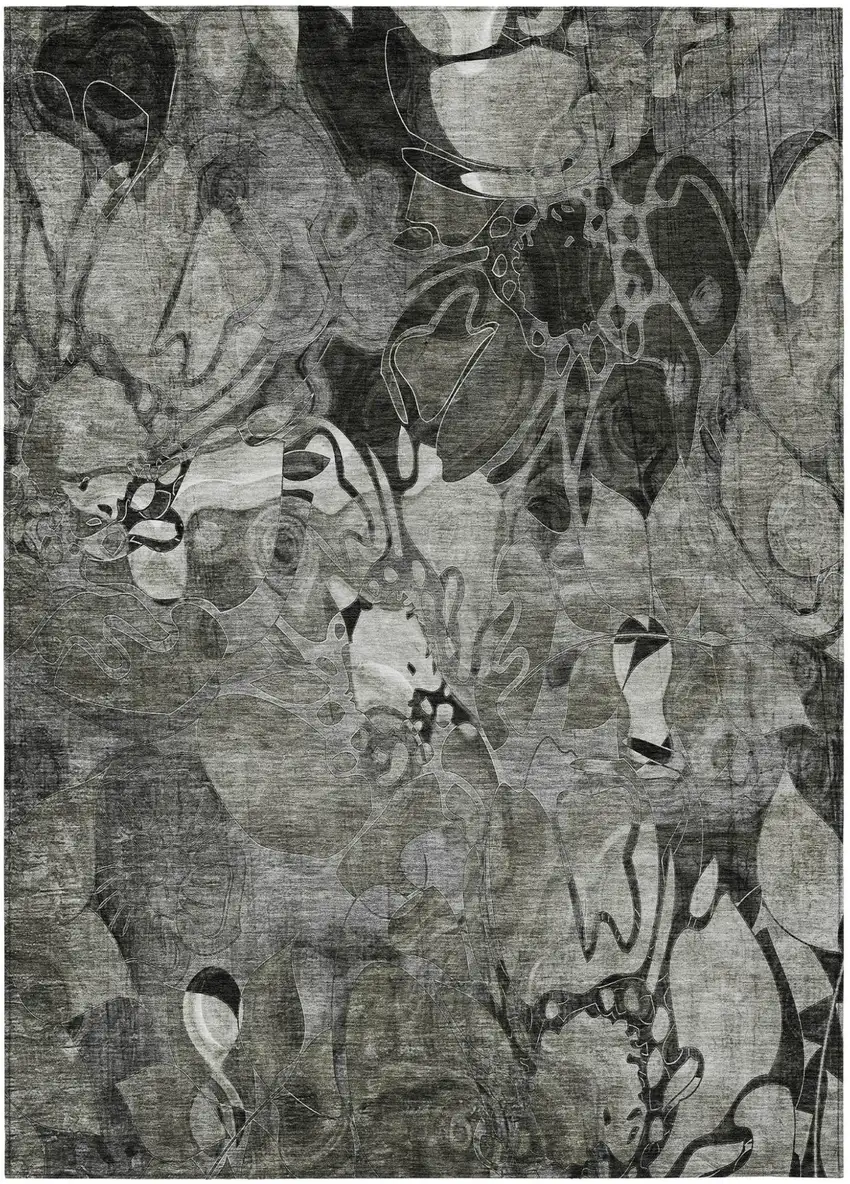 Gray Abstract Washable Indoor Outdoor Area Rug Photo 2