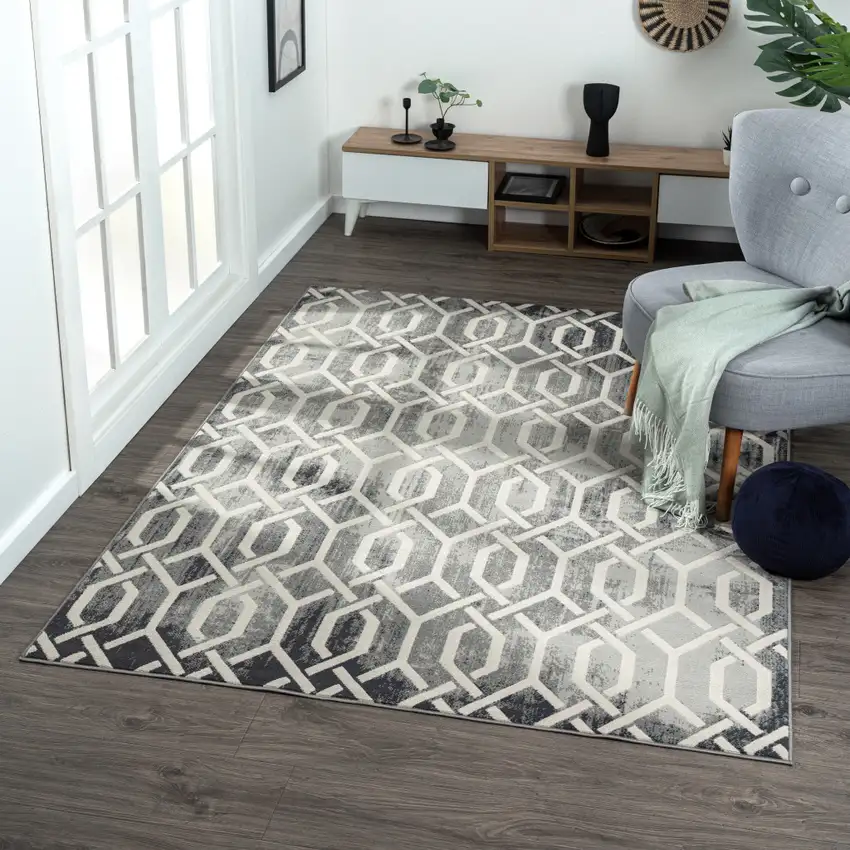 Gray Geometric Area Rug Photo 9