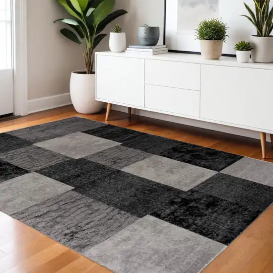 Gray Checkered Power Loom Area Rug Photo 1