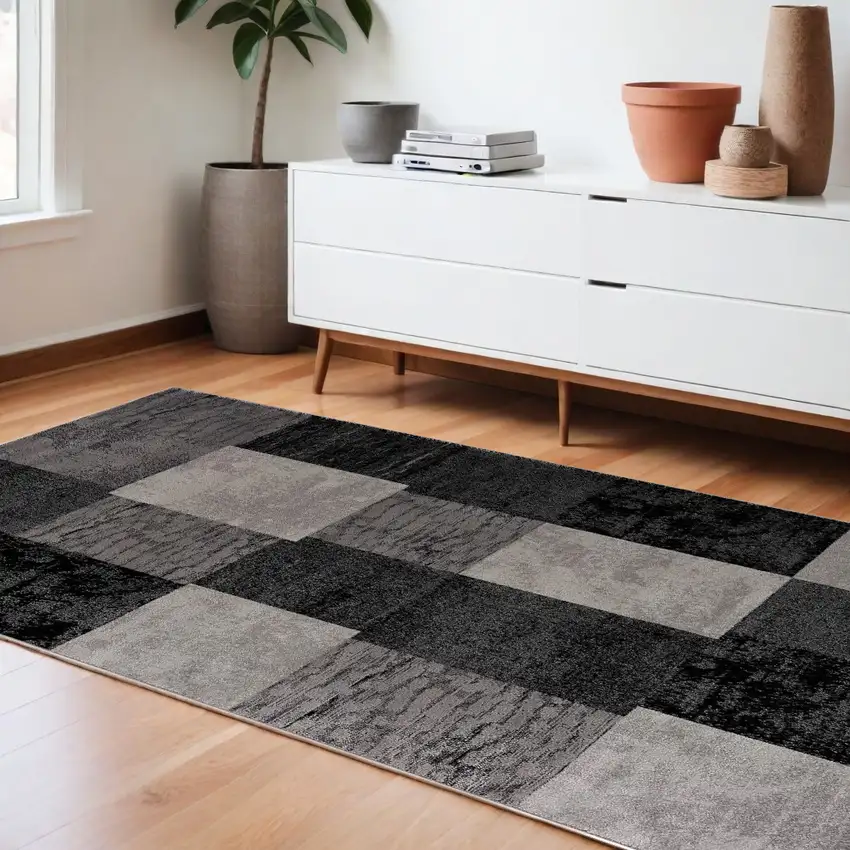 Gray Checkered Dhurrie Area Rug Photo 1