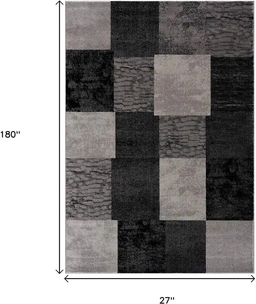 15' Gray Checkered Power Loom Runner Rug Photo 3