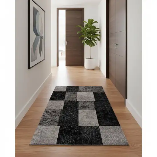 15' Gray Checkered Power Loom Runner Rug Photo 1