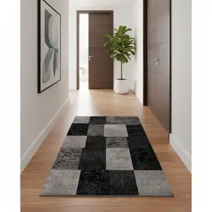 Photo of Gray Geometric Blocks Runner Rug